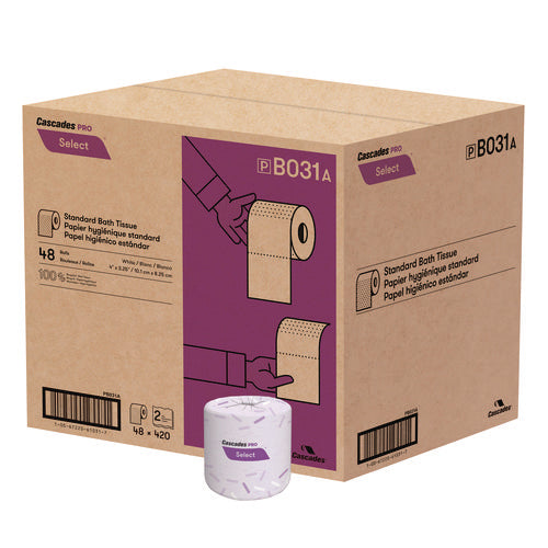 Image of Cascades PRO Select Standard Bath Tissue, 2-Ply, White, 4 x 3.25, 420 Sheets/Roll, 48 Rolls/Carton