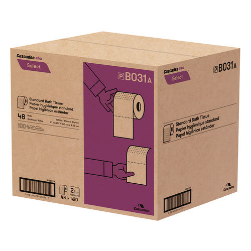 Image of Cascades PRO Select Standard Bath Tissue, 2-Ply, White, 4 x 3.25, 420 Sheets/Roll, 48 Rolls/Carton