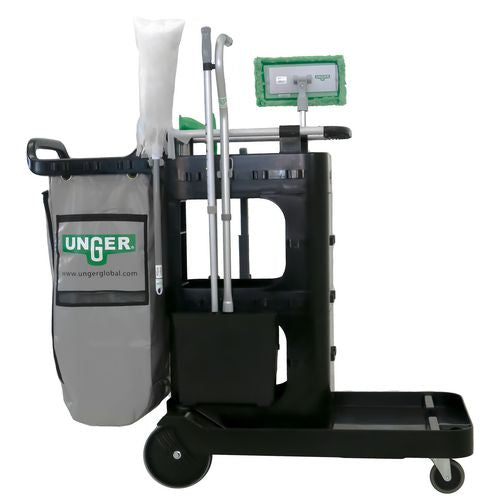 Image of Unger® ZoneCleanRx Janitorial Carts, Plastic, 3 Shelves, 23.5 x 25 x 25, Black