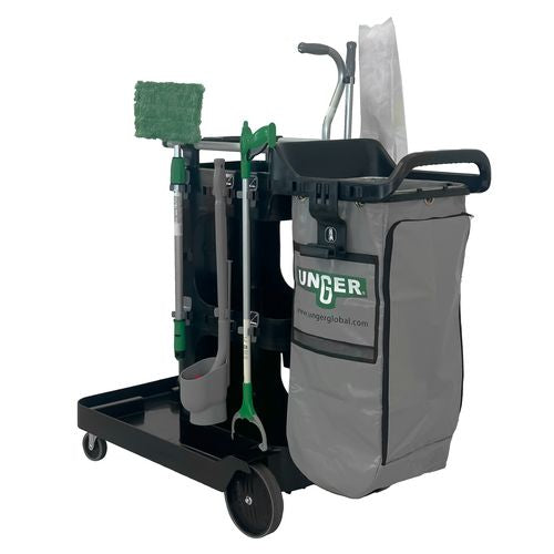 Image of Unger® ZoneCleanRx Janitorial Carts, Plastic, 3 Shelves, 23.5 x 25 x 25, Black