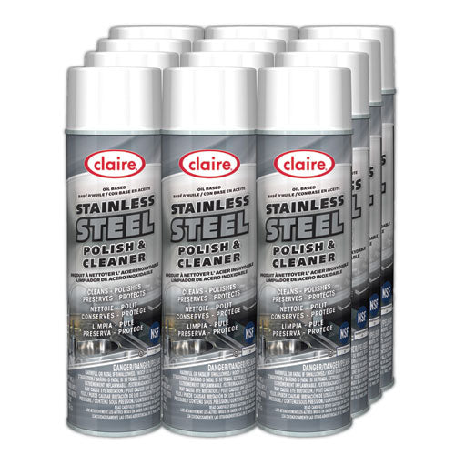 Image of Claire® Stainless Steel Polish and Cleaner, Lemon Scent, 15 oz Aerosol Spray