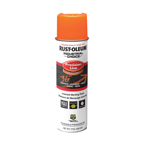 Image of Rust-Oleum® Industrial Choice M1600 System Solvent-Based Precision Line Marking Paint, Flat Fluorescent Orange, 17 oz Aerosol Can, 12/CT