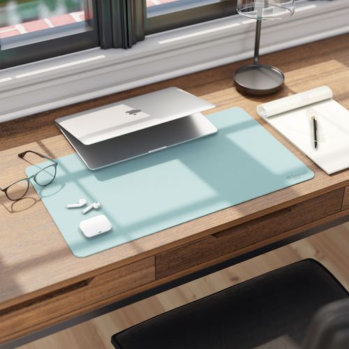 Image of Smead Vegan Leather Desk Pads, 23.6" x 13.7", Light Blue
