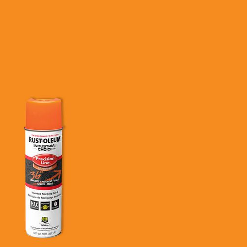 Image of Rust-Oleum® Industrial Choice Precision Line Marking Paint, Flat Fluorescent Orange, 17 oz Aerosol Can, 12/Carton