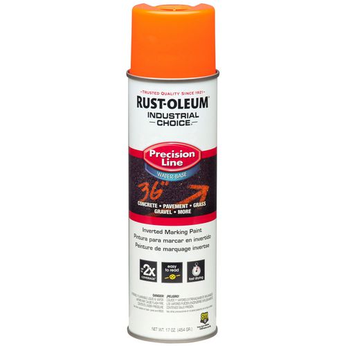 Image of Rust-Oleum® Industrial Choice Precision Line Marking Paint, Flat Fluorescent Orange, 17 oz Aerosol Can, 12/Carton