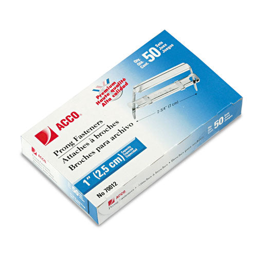 Image of ACCO Premium Two-Piece Two-Prong Paper Fastener Base and Compressor Sets, 1" Capacity, 2.75" Center to Center, Silver, 50/Box