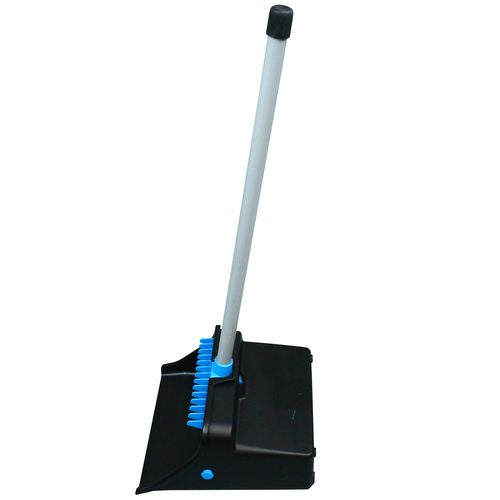 Image of Impact® LobbyMaster Plastic Dust Pan, 11.72" Wide, 31" PVC Handle, Blue/Black