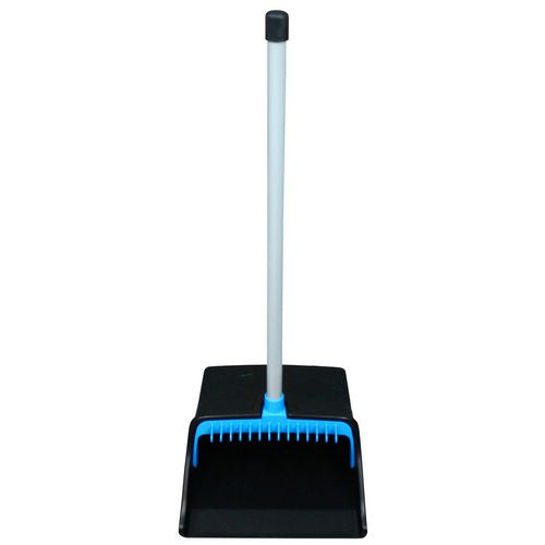 Image of Impact® LobbyMaster Plastic Dust Pan, 11.72" Wide, 31" PVC Handle, Blue/Black