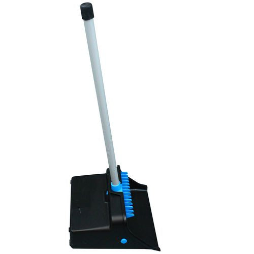 Image of Impact® LobbyMaster Plastic Dust Pan, 11.72" Wide, 31" PVC Handle, Blue/Black