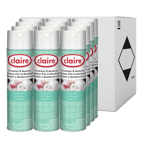 Image of Claire® Aerosol Air Freshener and Deodorizer, Fresh Linen, 10 oz Aerosol Spray, 12 Cans