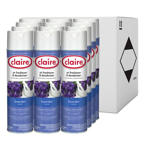 Image of Claire® Aerosol Air Freshener and Deodorizer, Lavender, 10 oz Aerosol Spray, 12 Cans