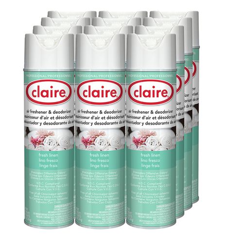 Image of Claire® Aerosol Air Freshener and Deodorizer, Fresh Linen, 10 oz Aerosol Spray, 12 Cans