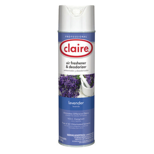 Image of Claire® Aerosol Air Freshener and Deodorizer, Lavender, 10 oz Aerosol Spray, 12 Cans