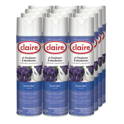 Image of Claire® Aerosol Air Freshener and Deodorizer, Lavender, 10 oz Aerosol Spray, 12 Cans