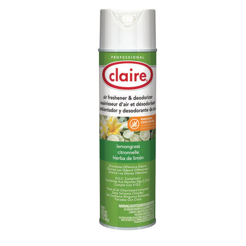 Image of Claire® Aerosol Air Freshener and Deodorizer, Lemongrass Citronella, 12 oz Aerosol Spray, 12 Cans