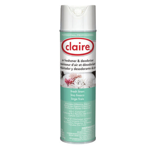Image of Claire® Aerosol Air Freshener and Deodorizer, Fresh Linen, 10 oz Aerosol Spray, 12 Cans