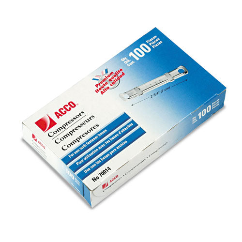 Image of ACCO Premium Two-Prong Fastener Compressors, 2.75" Center to Center, Silver, 100/Box