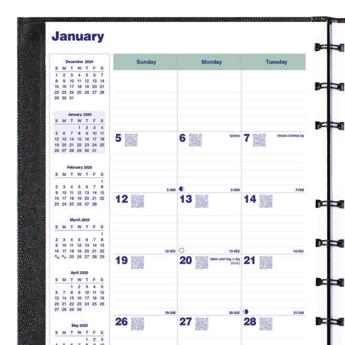 Image of Blueline® Plan and Link Monthly Planner, 9.25 x 7.25, Black Lizard-Like Faux Leather Cover, 16-Months: Sept 2024 to Dec 2025