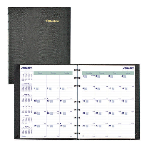 Image of Blueline® Plan and Link Monthly Planner, 9.25 x 7.25, Black Lizard-Like Faux Leather Cover, 16-Months: Sept 2024 to Dec 2025