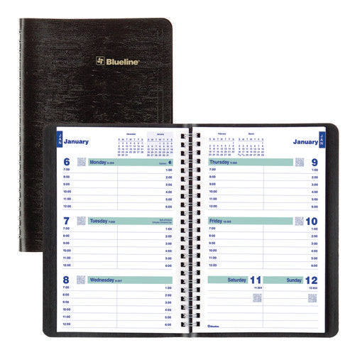 Image of Blueline® Plan and Link Weekly Planner, 8" x 5", Black Cover, 12-Month (Jan to Dec): 2025