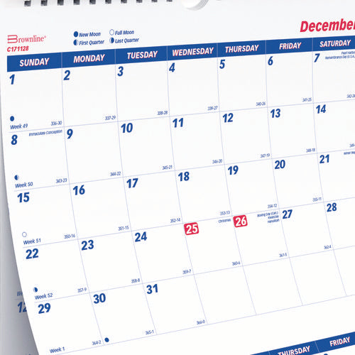 Image of Brownline® Three-Month Wall Calendar, 12.25" x 27", White/Blue Sheets, 14-Months: Dec 2024 to Jan 2026
