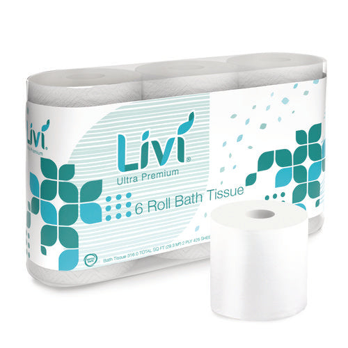 Image of Livi® Ultra Premium Bath Tissue, 2-Ply, White, 425 Sheets, 36 Rolls/Carton