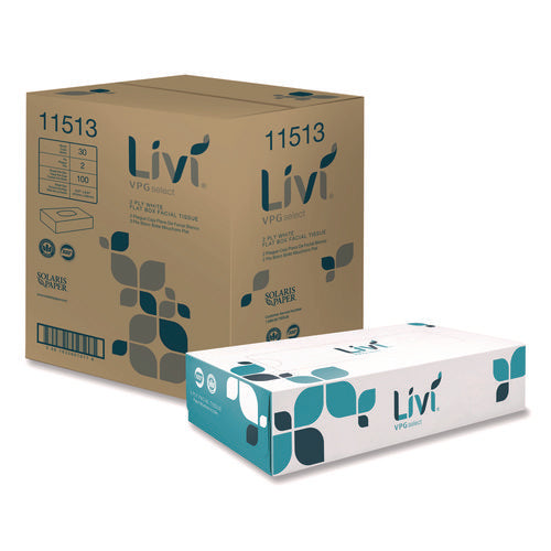 Image of Livi® VPG Select Flat Box Facial Tissue, 2-Ply, White, 100 Sheets/Box, 30 Boxes/Carton