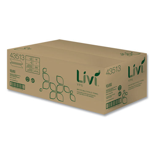 Image of Livi® VPG Multifold Towel, 1-Ply, 9.45 x 9.06, White, 250 Sheets/Pack, 16 Packs/Carton