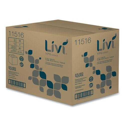 Image of Livi® VPG Select Cube Facial Tissue, 2-Ply, White, 90 Sheets/Box, 36 Boxes/Carton