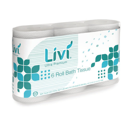 Image of Livi® Ultra Premium Bath Tissue, 2-Ply, White, 425 Sheets, 36 Rolls/Carton