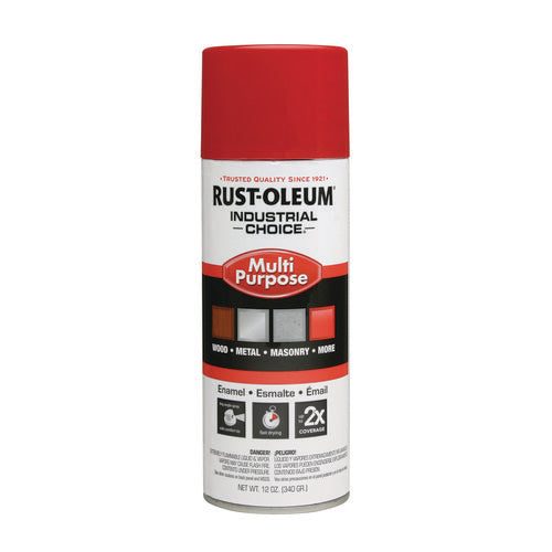 Image of Rust-Oleum® Industrial Choice 1600 System Multi-Purpose Enamel Spray Paint, Flat Safety Red, 12 oz Aerosol Can, 6/Carton
