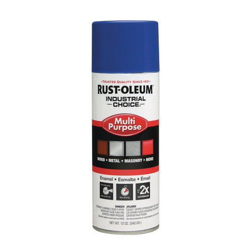 Image of Rust-Oleum® Industrial Choice 1600 System Multi-Purpose Enamel Spray Paint, Flat Safety Blue, 12 oz Aerosol Can, 6/Carton
