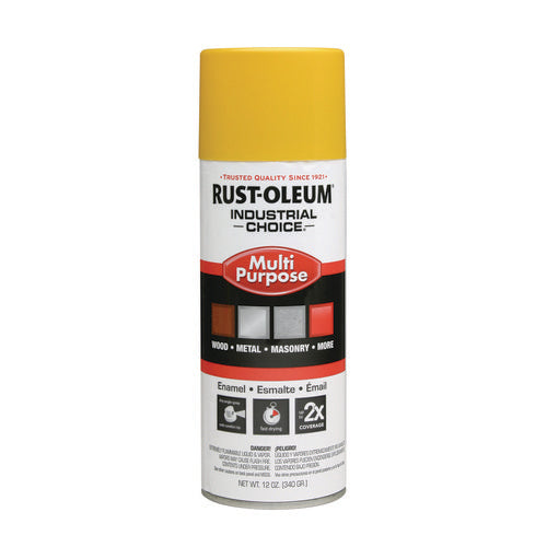 Image of Rust-Oleum® Industrial Choice 1600 System Multi-Purpose Enamel Spray Paint, Flat Safety Yellow, 12 oz Aerosol Can, 6/Carton