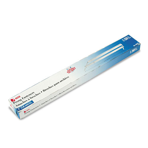 Image of ACCO Premium Two-Piece Two-Prong Paper Fastener Base and Compressor Sets, 3" Capacity, 8.5" Center to Center, Silver, 50/Box