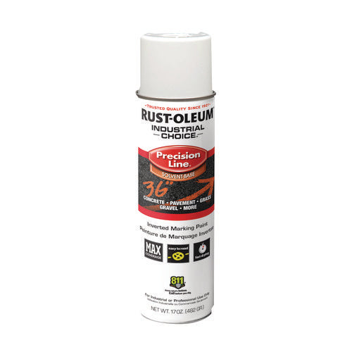 Image of Rust-Oleum® Industrial Choice M1600 System Solvent-Based Precision Line Marking Paint, Flat White, 17 oz Aerosol Can, 12/Carton