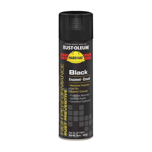 Image of Rust-Oleum® Hard Hat High Performance V2100 System Rust Preventive Enamel Spray Paint, Gloss Black, 15 oz Aerosol Can, 6/Carton