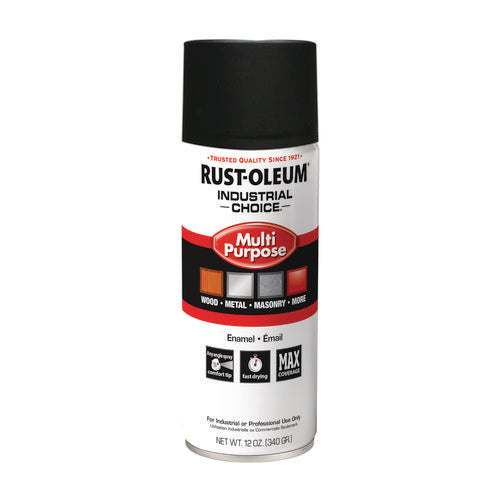 Image of Rust-Oleum® Industrial Choice 1600 System Multi-Purpose Enamel Spray Paint, Ultra-Flat Black, 12 oz Aerosol Can, 6/Carton