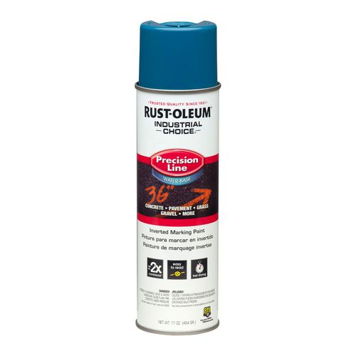 Image of Rust-Oleum® Industrial Choice M1800 System Water-Based Precision Line Marking Paint, Flat APWA Caution Blue, 17 oz Aerosol Can, 12/Carton