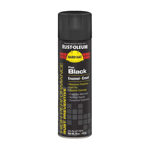 Image of Rust-Oleum® Hard Hat High Performance V2100 System Rust Preventive Enamel Spray Paint, Flat Black, 15 oz Aerosol Can, 6/Carton