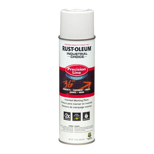 Image of Rust-Oleum® Industrial Choice M1800 System Water-Based Precision Line Marking Paint, Flat White, 17 oz Aerosol Can, 12/Carton