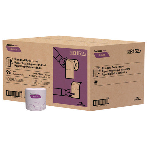 Image of Cascades PRO Select Standard Bath Tissue, 1-Ply, White, 1,000 Sheets/Roll, 96 Rolls/Carton