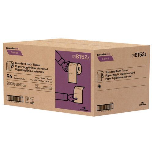 Image of Cascades PRO Select Standard Bath Tissue, 1-Ply, White, 1,000 Sheets/Roll, 96 Rolls/Carton