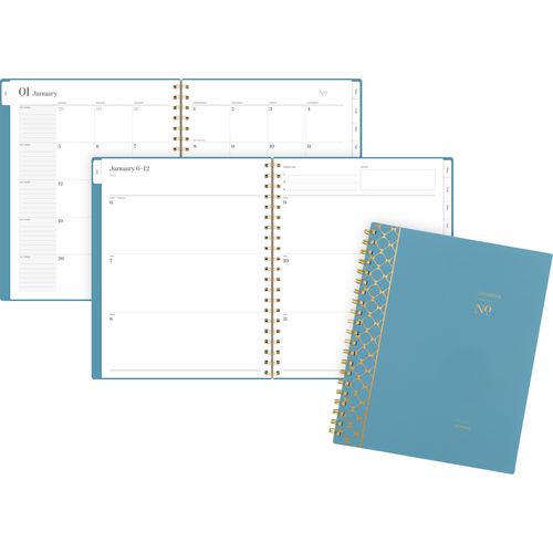 Image of Cambridge® Workstyle Weekly/Monthly Planner, Geometric Artwork, 11 x 9.38, Blue/Gold Cover, 12-Month (Jan to Dec): 2025
