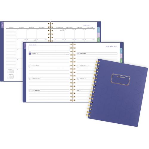 Image of AT-A-GLANCE® Badge Geo Weekly/Monthly Planner, 8.88 x 7.69, Purple/Gold Cover, 13-Month (Jan to Jan): 2025 to 2026
