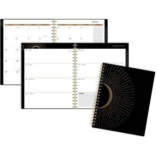 Image of Cambridge® Radiate Weekly/Monthly Planner, Stylized Solar-Eclipse Artwork, 11 x 9.25, Black/Gold Cover, 12-Month (Jan to Dec): 2025