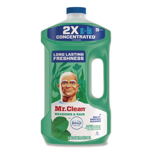 Image of Mr. Clean® Multipurpose Cleaning Solution with Febreze, Meadows and Rain, 64 oz Bottle, 4/Carton