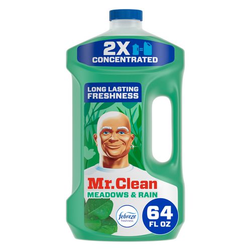 Image of Mr. Clean® Multipurpose Cleaning Solution with Febreze, Meadows and Rain, 64 oz Bottle, 4/Carton
