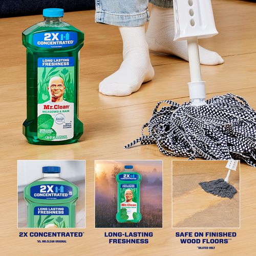 Image of Mr. Clean® Multipurpose Cleaning Solution with Febreze, Meadows and Rain, 64 oz Bottle, 4/Carton