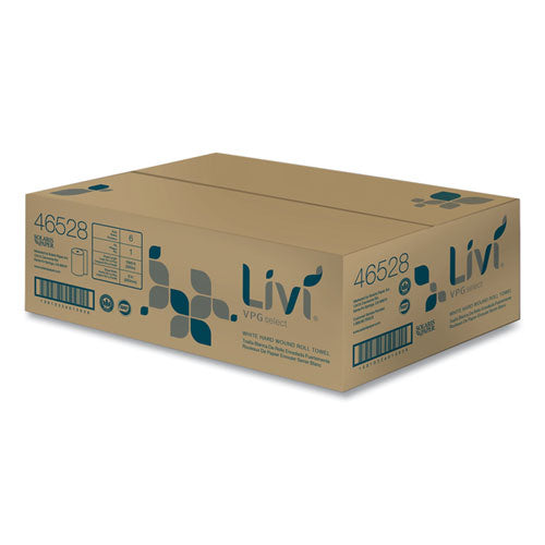 Image of Livi® VPG Select Hard Wound Roll Towel, 1-Ply, 8" x 1,000 ft, White, 6 Rolls/Carton