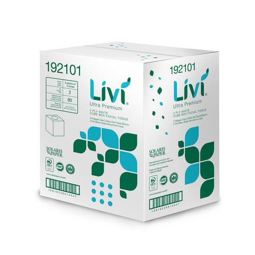 Image of Livi® Ultra Premium Livi Ultra Premium Facial Tissue, 2-Ply, White, Cube Box, 80 Sheets/Box, 4 Boxes/Pack, 6 Packs/Carton